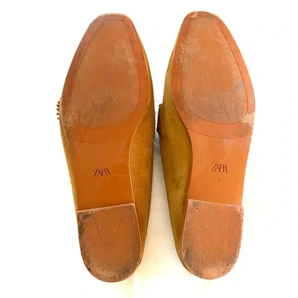 Zara Suede Tan/Brown Loafer Mules Women’s EU 39 Slip-On Flats Tassel - Picture 9 of 11